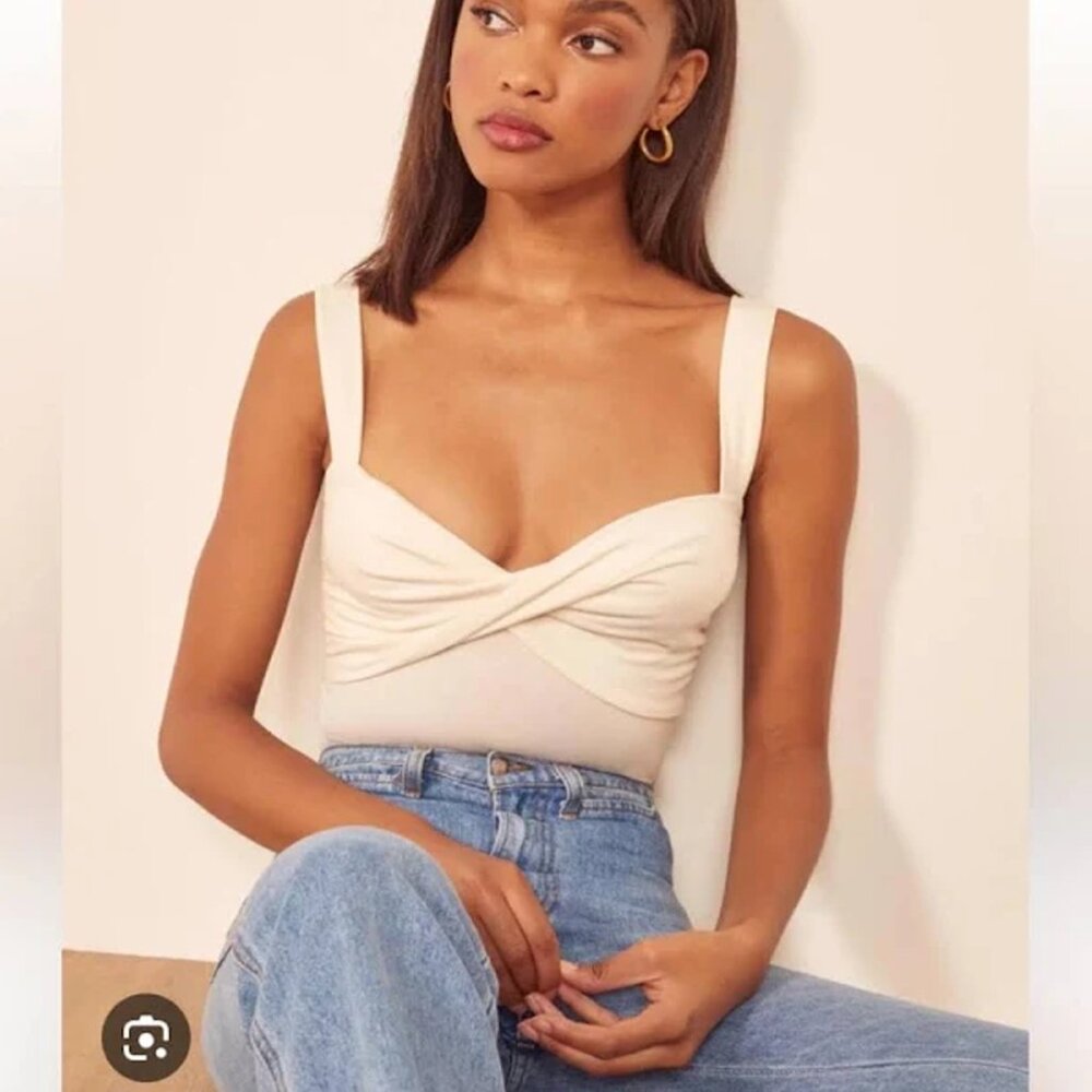 Reformation White Annie Knit Top